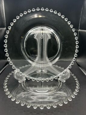 Vintage IMPERIAL CANDLEWICK Set Of 2 Clear Glass Beaded Edge 8" Salad Plates